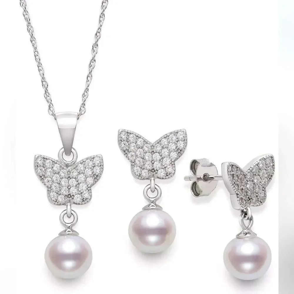 Giani Bernini 2-Pc. Set Cultured Freshwater Pearl&Cubic Zirconia Necklace NWT